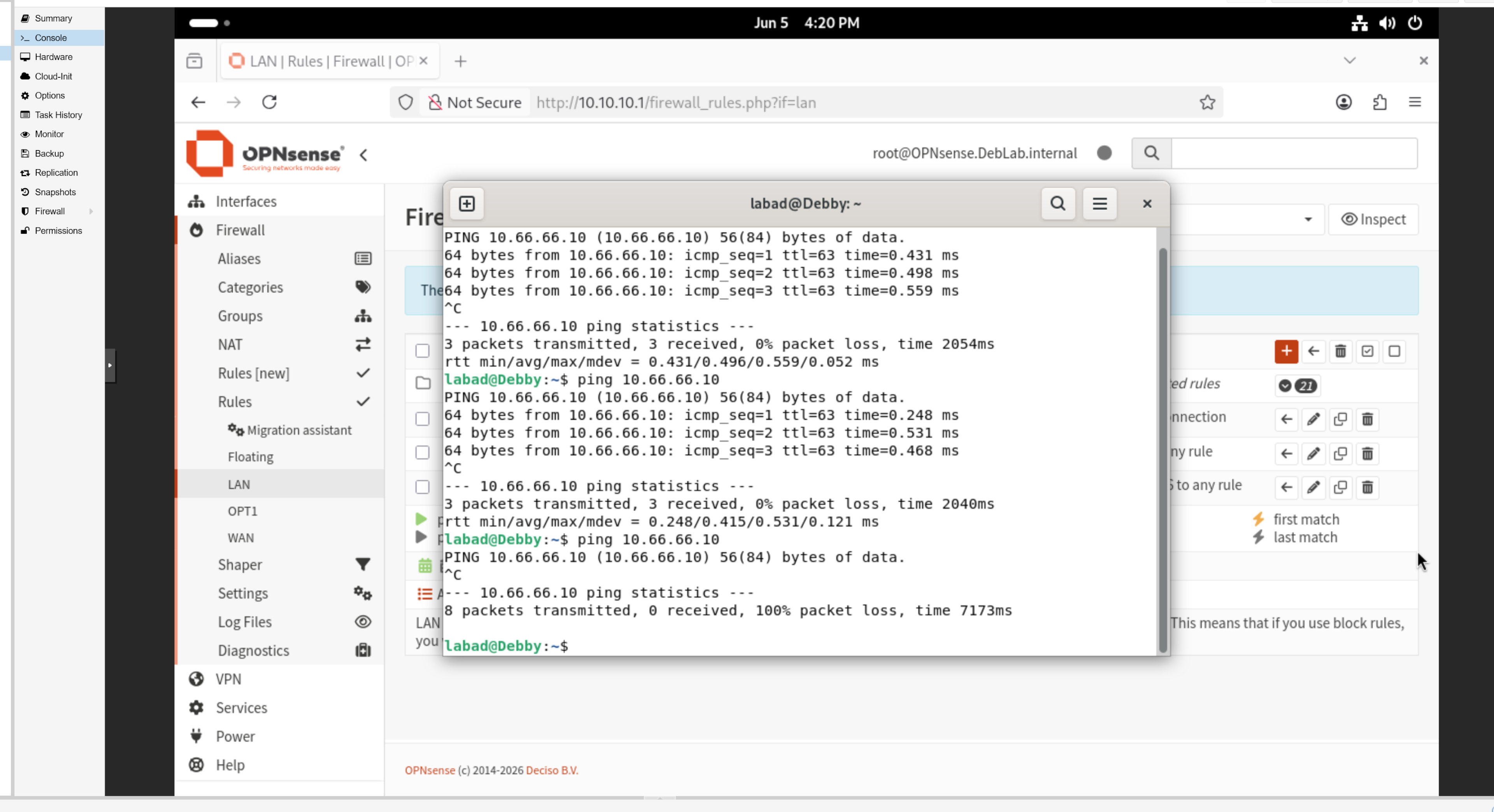 Packets dropped from networking LAN to malware LAN